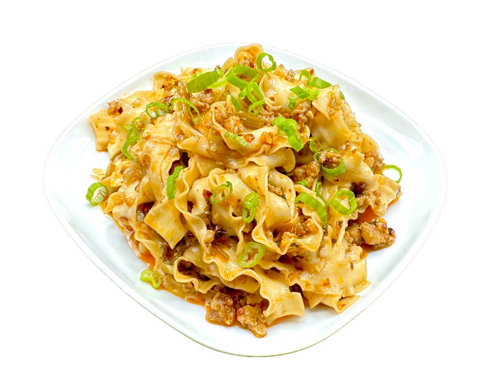 Minced pork mixed noodles with scallions at Fok Noodles Express, an Asian Restaurant in New York.