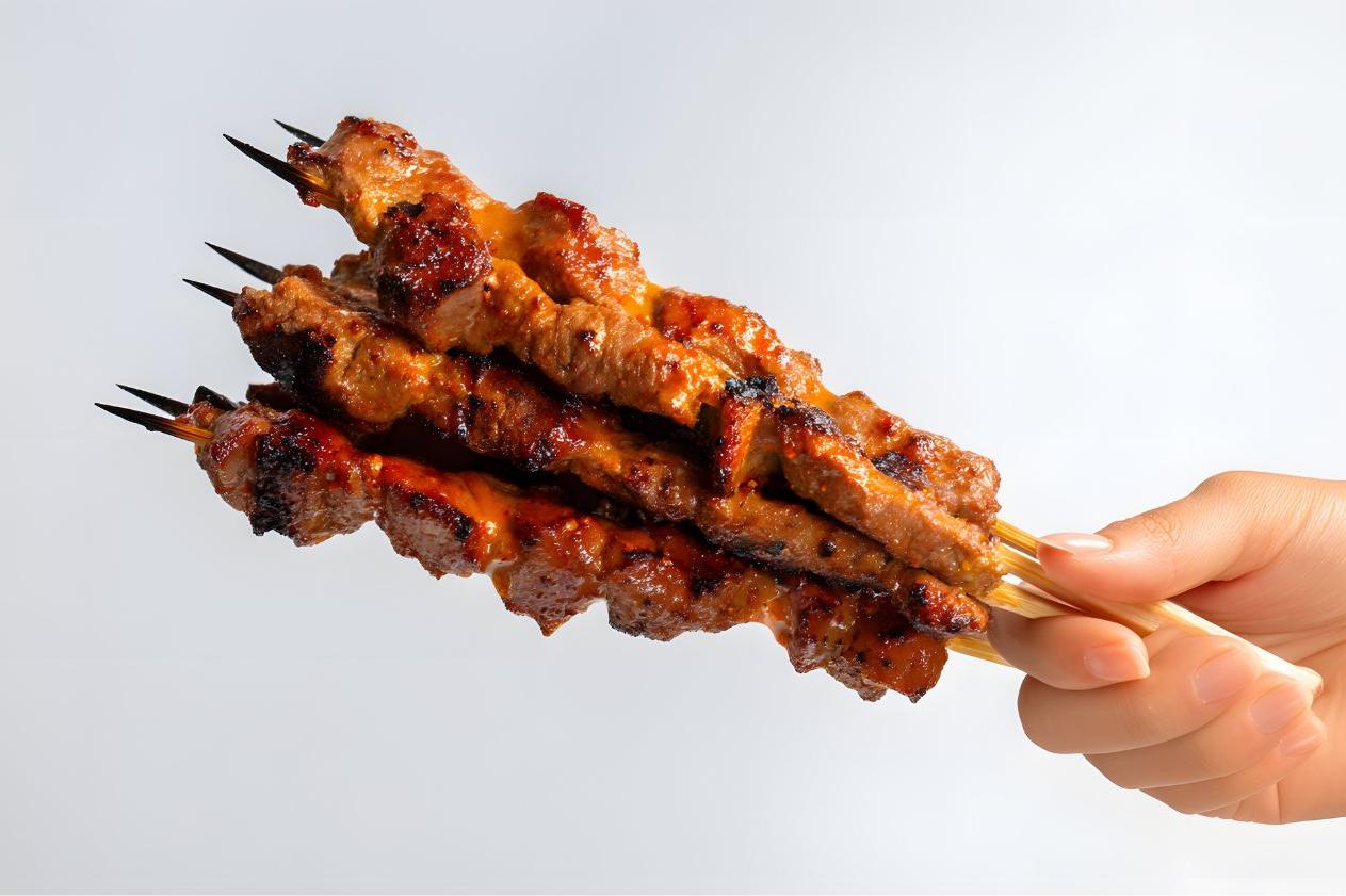 Foodie-BBQ&Bar-Chinese-Restaurant-Glazed-Grilled-Meat-Skewers-New-York Juicy glazed grilled meat skewers with charred, savory coating at Foodie BBQ & Bar, a Chinese Restaurant in New York