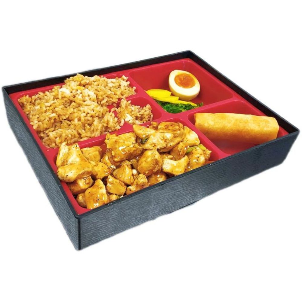 Foody-Bowl-Restaurant-Japanese-Restaurant-Chicken-Teriyaki-Bento-Ocala Bento with chicken teriyaki, fried rice, egg, and spring roll at Foody Bowl Restaurant, a Japanese Restaurant in Ocala