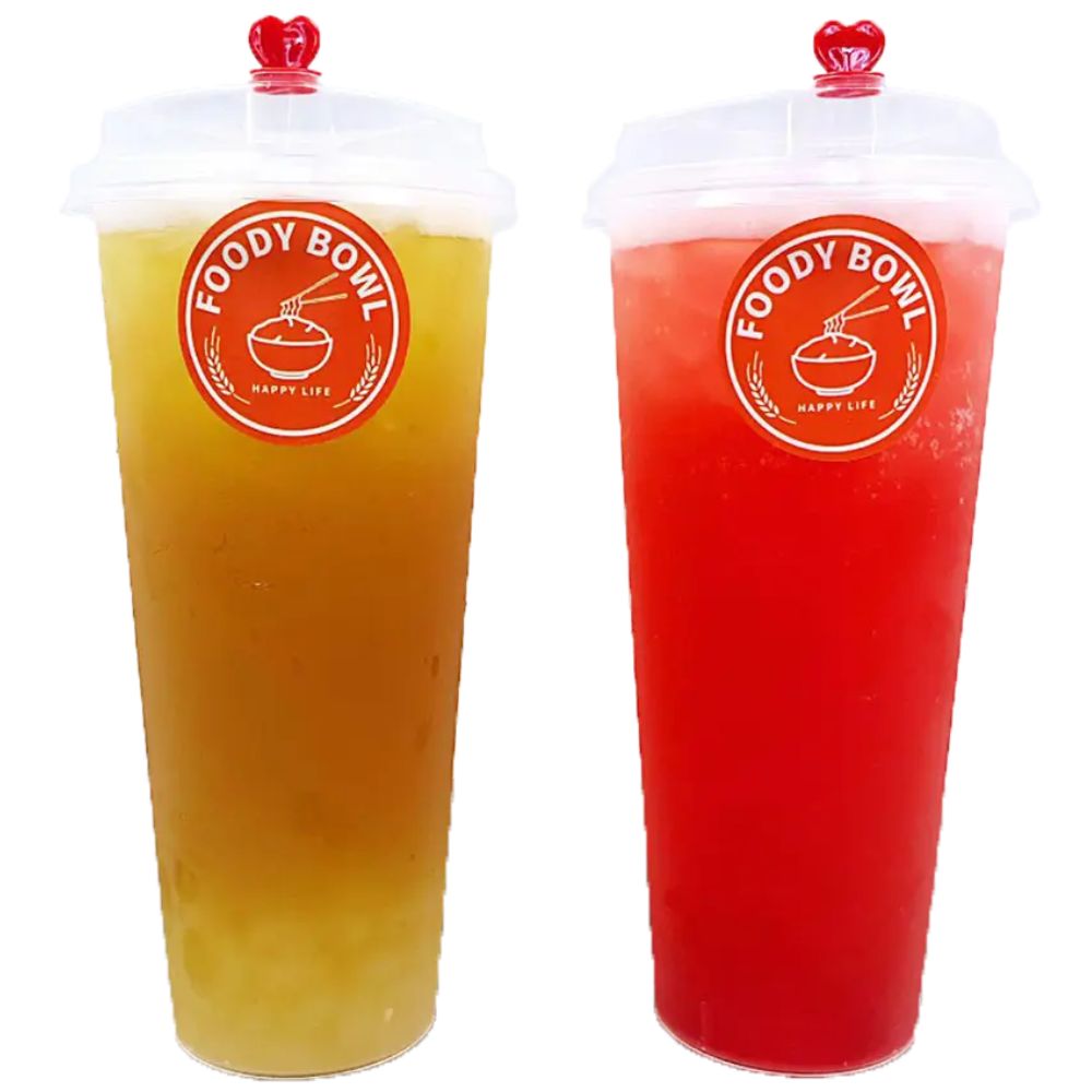 Foody-Bowl-Restaurant-Japanese-Restaurant-Fruity-Iced-Tea-Ocala Fruity iced teas in yellow and red at Foody Bowl Restaurant, a Japanese Restaurant in Ocala