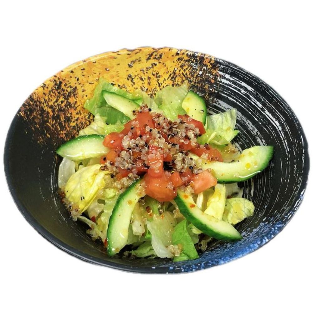 Foody-Bowl-Restaurant-Japanese-Restaurant-Quinoa-Veggie-Salad-Ocala Salad with quinoa, lettuce, cucumber, and tomato at Foody Bowl Restaurant, a Japanese Restaurant in Ocala