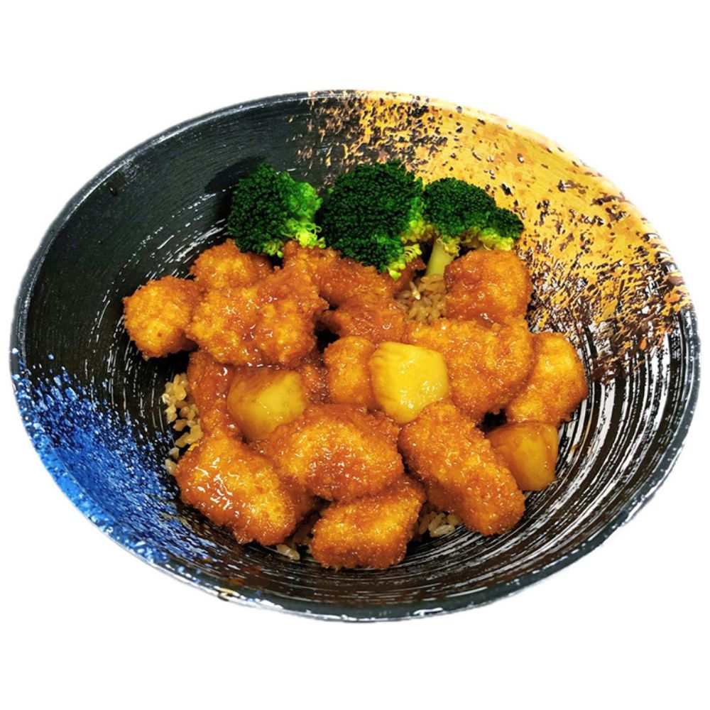 Foody-Bowl-Restaurant-Japanese-Restaurant-Sweet-and-Sour-Chicken-Bowl-Ocala Sweet and sour chicken over rice with broccoli at Foody Bowl Restaurant, a Japanese Restaurant in Ocala