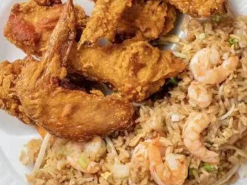 Fortune-Cookie-V-Chinese-restaurant-Chicken-Wings-with-Shrimp-Fried-Rice-Charlotte Chicken Wings w. Shrimp Fried Rice at Fortune Cookie V Chinese Restaurant, a Chinese restaurant in Charlotte