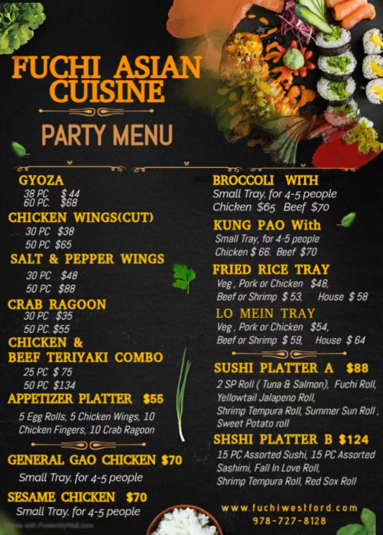 Fuchi Japanese Restaurant Party Menu