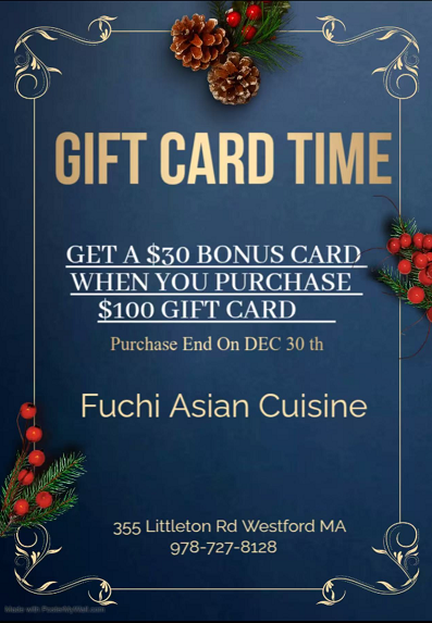 Fuchi Asian Cuisine holiday gift card promo poster