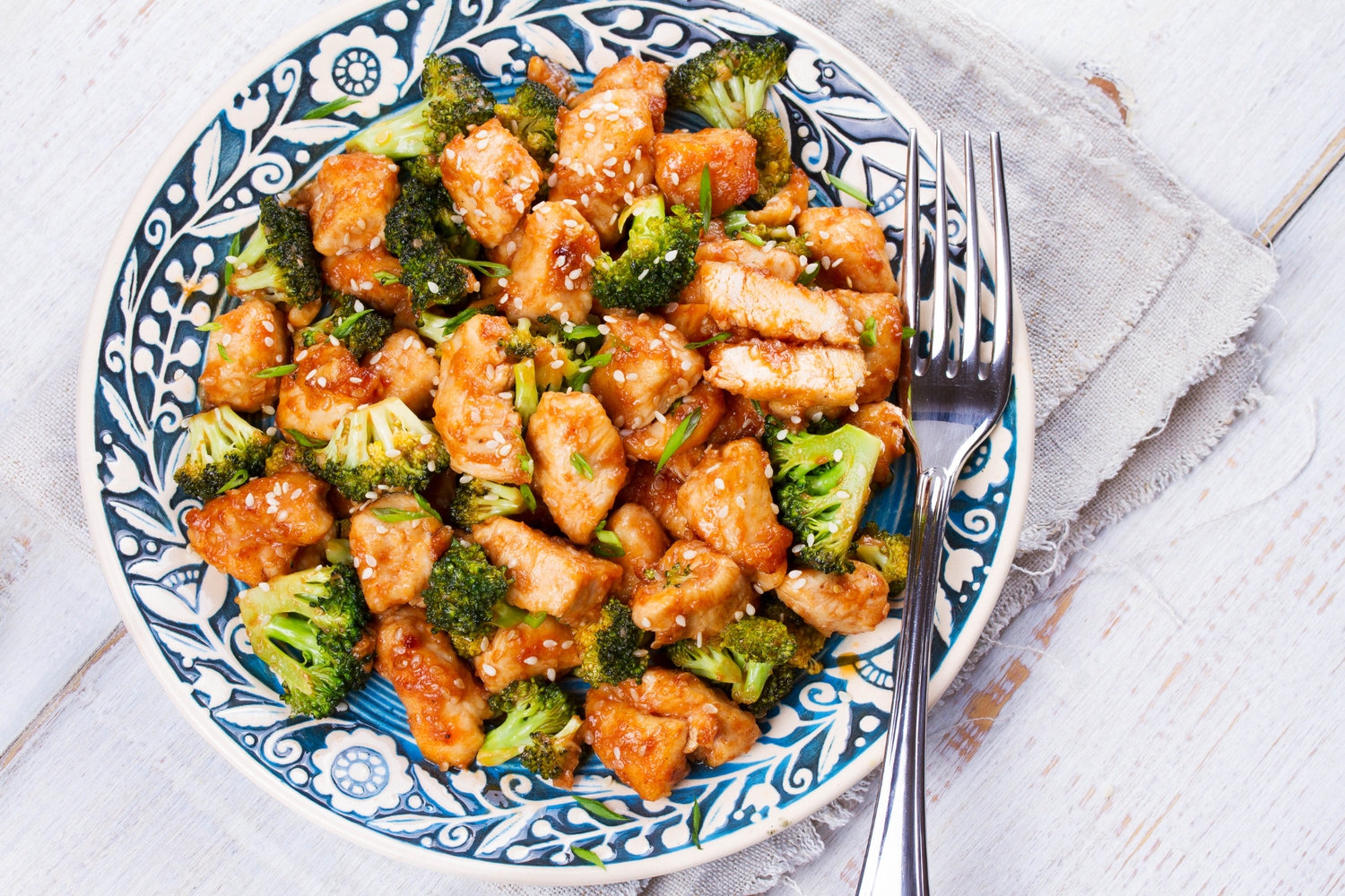 Sesame glazed chicken stir fry with broccoli and chopped green onions at Fuji Asian Cuisine, an Asian Restaurant in Sylacauga