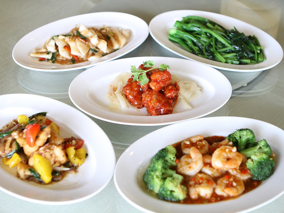 Assorted Asian dishes including seafood, veggies and meat at Fuji Asian Bistro, a Asian Fusion Restaurant in Wayne