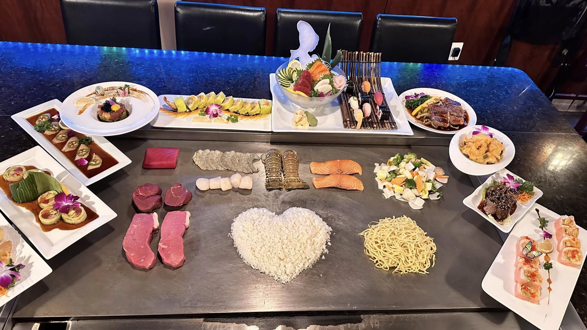 Fuji-Hibachi-&-Sushi-Steakhouse-Japanese-Restaurant-Grilled-and-Raw-Platter-Edgewater Grilled and Raw Platter - Combination of grilled meats, seafood, and raw sashimi at Fuji Hibachi & Sushi Steakhouse, a Japanese restaurant in Edgewater