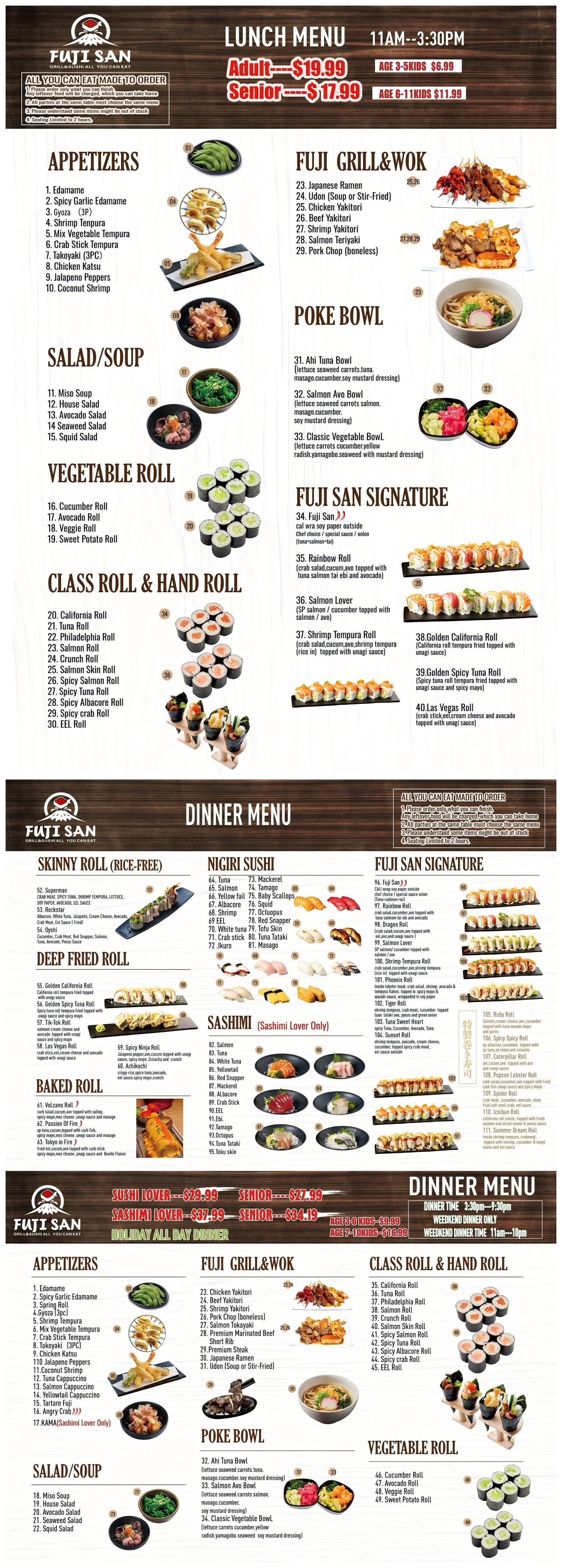 Fujisan Sushi & Grill Japanized Western Restaurant Menu