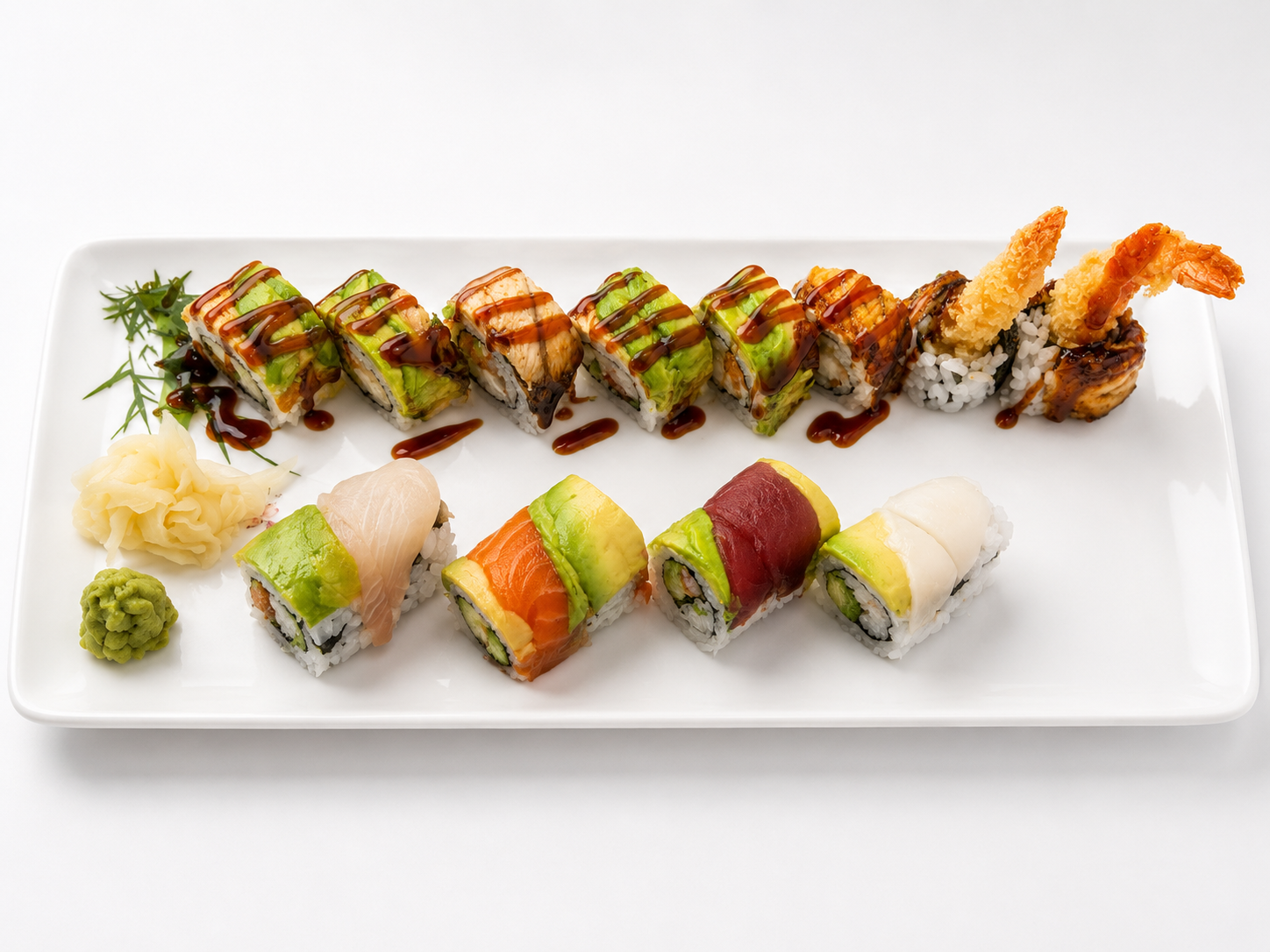 Rainbow Roll and Dragon Roll Platter at Fuji Steakhouse, Japanese Restaurant in Lewisburg