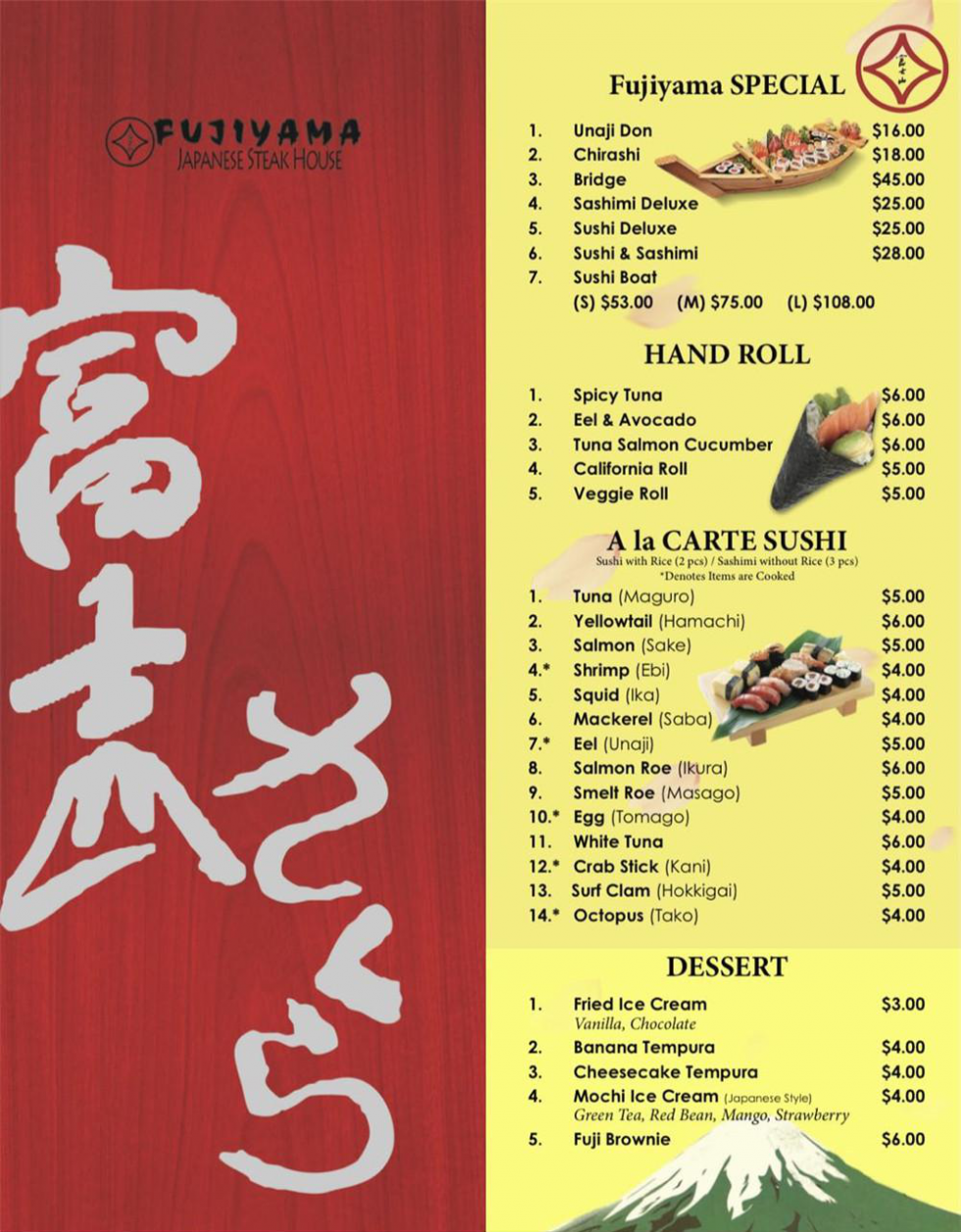 Menu Fujiyama Japanese CuisineMattoon