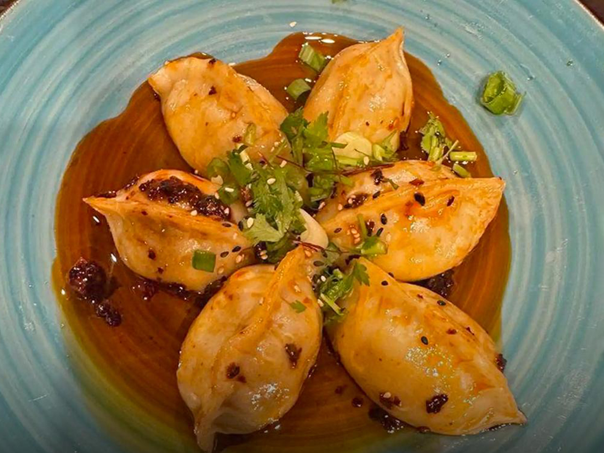 Spicy dumplings, neat plating with appealing toppings at Fun Noodle Bar Amarillo, a Asian restaurant in Amarillo