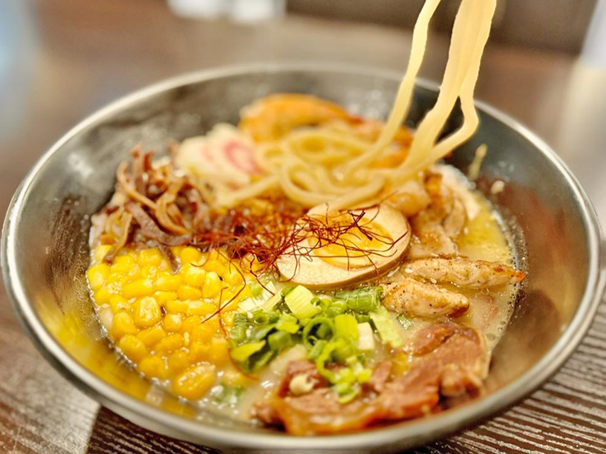 Udon noodle soup with corn, veggies & meat at Fun Noodle Bar Amarillo, a Asian restaurant in Amarillo