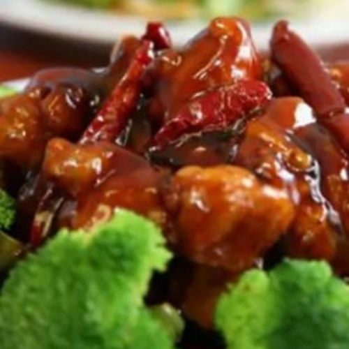 Spicy braised chicken with dried red chilies at Fusion Express chinatown, Chinese Restaurant in East Hampton