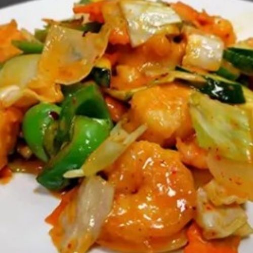 Spicy stir-fried shrimp with mixed vegetables at Fusion Express chinatown, Chinese Restaurant in East Hampton