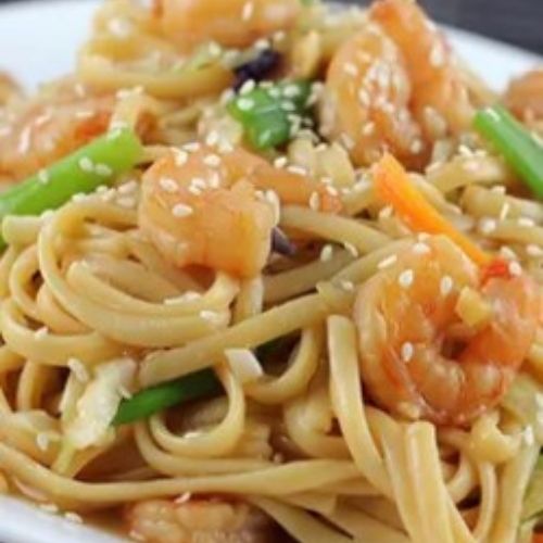 Stir-fried noodles with fresh shrimp and veggies at Fusion Express chinatown, Chinese Restaurant in East Hampton