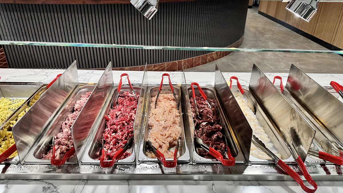 Mongolian & Sushi-Asian-Fusion-Restaurant-Self-service-meat-Carteret Self - service meat area with various raw meat ingredients at Mongolian & Sushi,a Asian Fusion Restaurant in Carteret