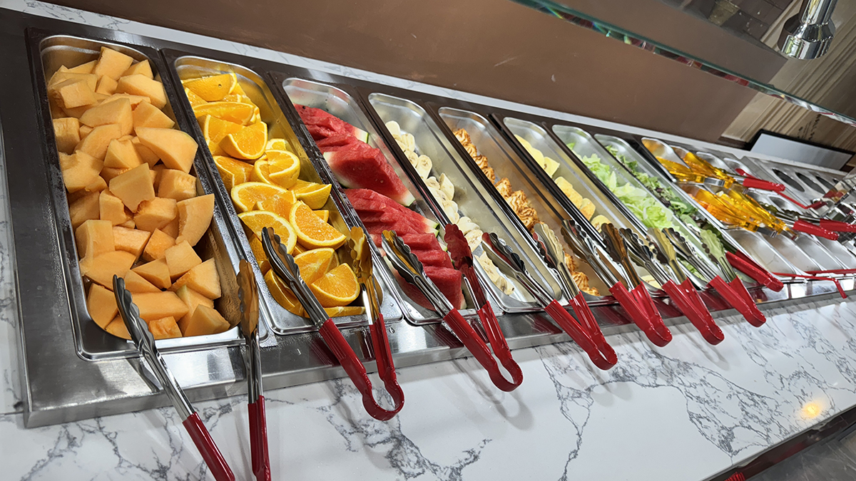 Mongolian & Sushi-Asian-Fusion-Restaurant-Self-service-fruit-Carteret Self - service fruit area with cantaloupe, oranges, watermelon, etc at Mongolian & Sushi,a Asian Fusion Restaurant in Carteret