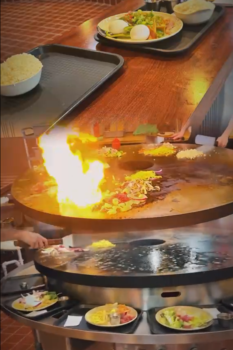 Mongolian & Sushi-Asian-Fusion-Restaurant-Teppanyaki-Carteret Teppanyaki is made on site, with ingredients stir - fried on the iron plate and flames rising at Mongolian & Sushi,a Asian Fusion Restaurant in Carteret