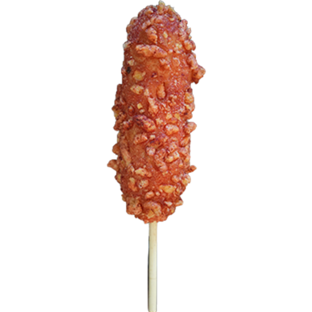 Spicy crunchy corn dog with a crispy coating at Gangnam Crispy, a Korean Restaurant in Toledo