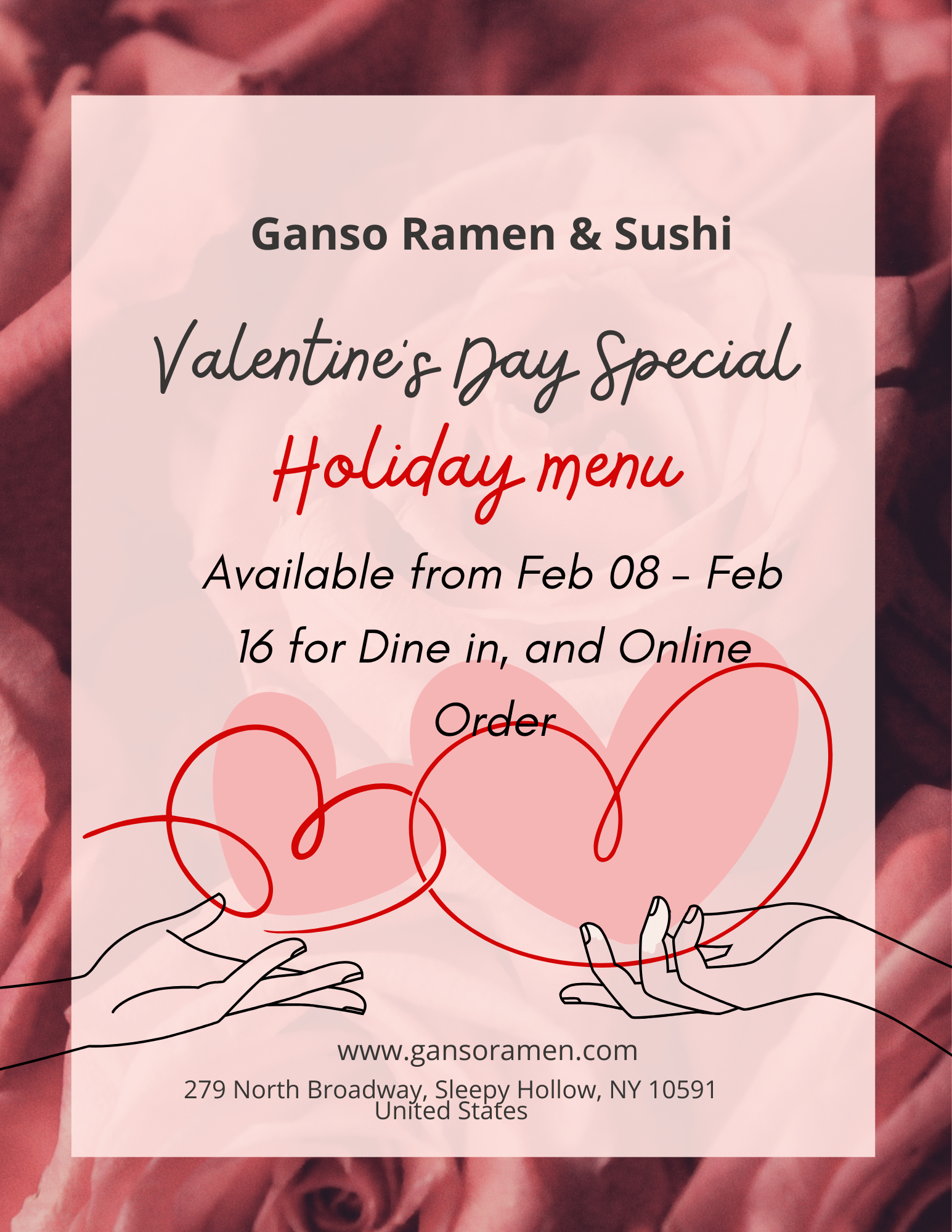 Available Feb 8–16 | Dine‑in & online order. www.gansoramen.com | Sleepy Hollow, NY