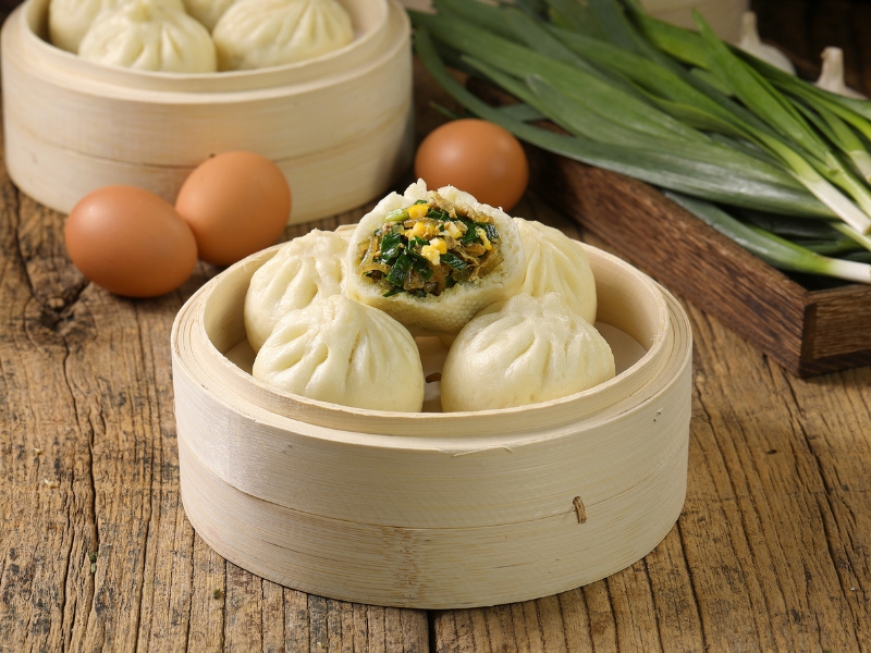 Fluffy steamed buns filled with chive and egg at Gao Qunsheng's Spicy Soup, a Chinese Restaurant in Flushing