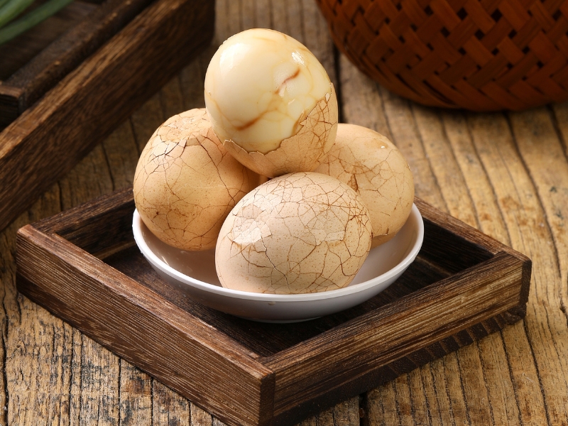 Fragrant tea eggs with cracked marbled shells at Gao Qunsheng's Spicy Soup, a Chinese Restaurant in Flushing