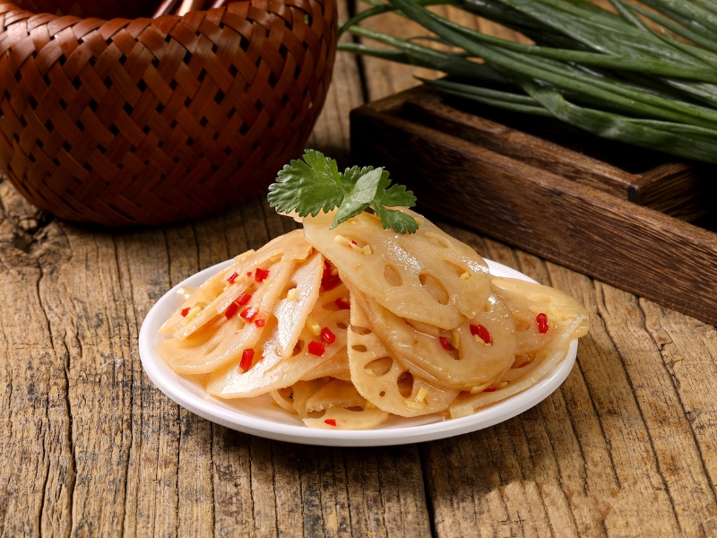 Refreshing spicy lotus root slices with chili and cilantro at Gao Qunsheng's Spicy Soup, a Chinese Restaurant in Flushing