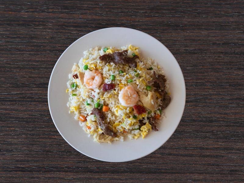 Fried rice with shrimp, beef, egg and veggies at Ginger Zing, a Chinese Restaurant in Mesa