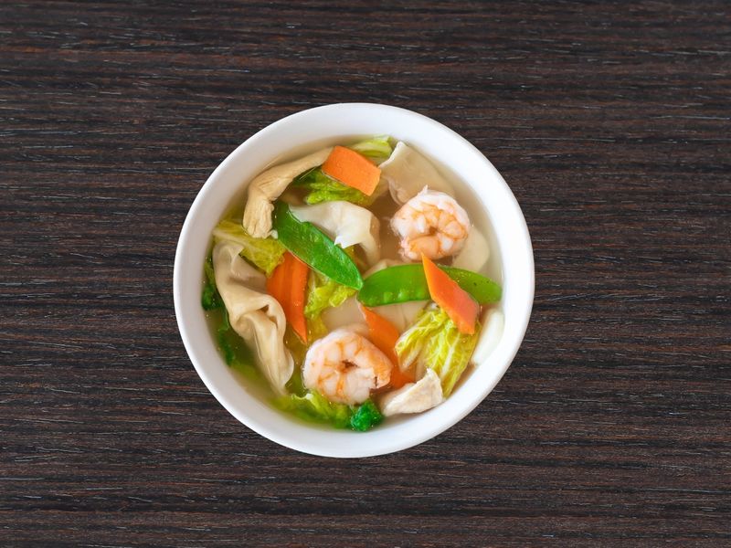 Light wonton soup with shrimp, chicken and fresh veggies at Ginger Zing, a Chinese Restaurant in Mesa