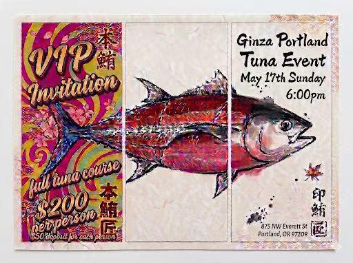 VIP invitation card for a tuna course event at Ginza, a Sushi restaurant in Portland