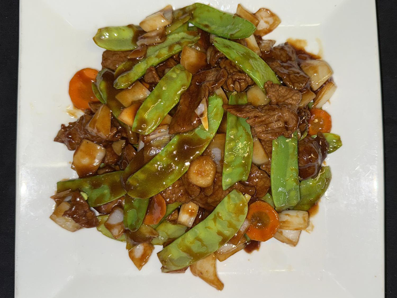 Beef and snow peas at China Village Chinese Restaurant in Jerome