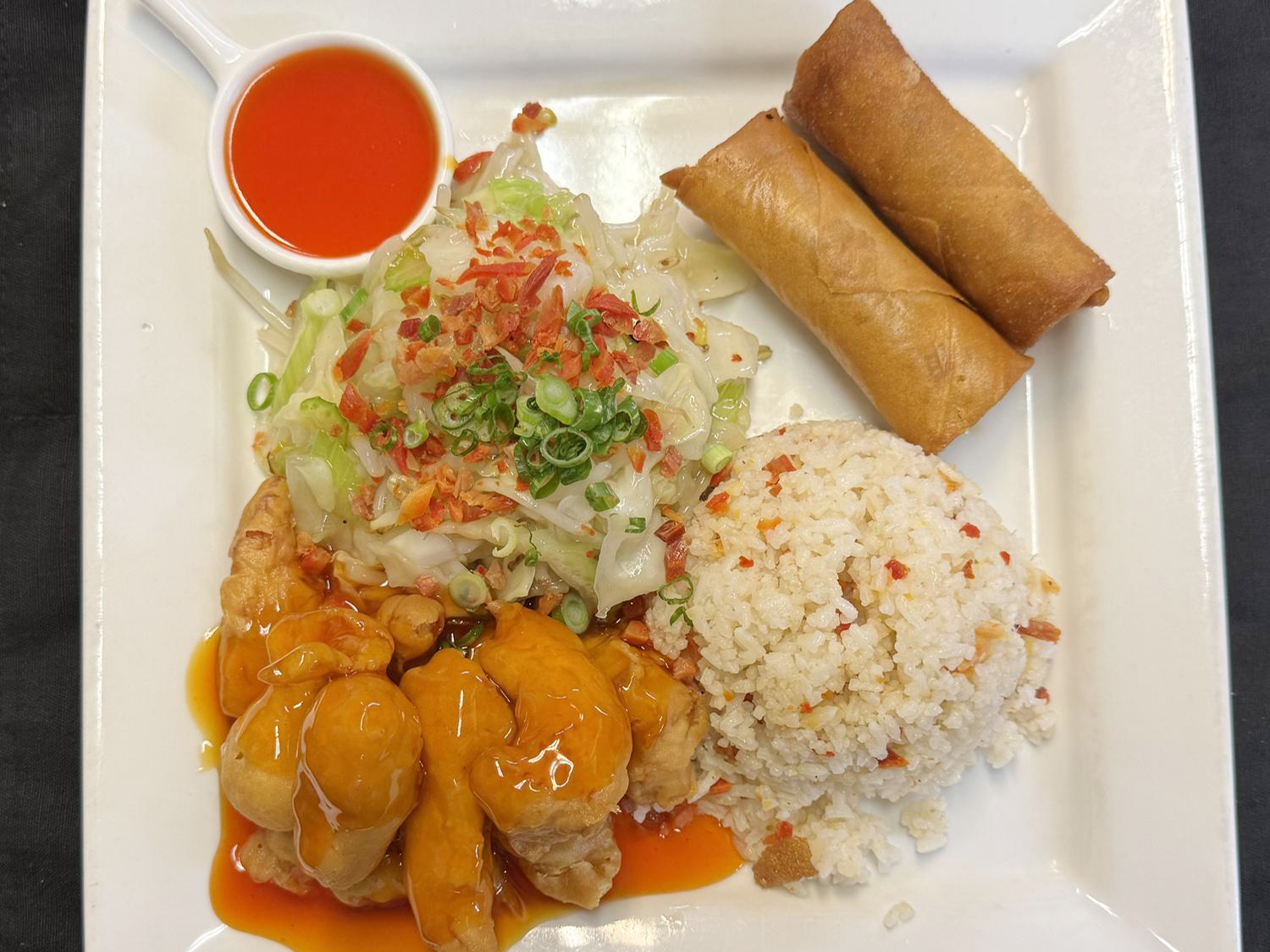 Combination plate at China Village Chinese Restaurant in Jerome