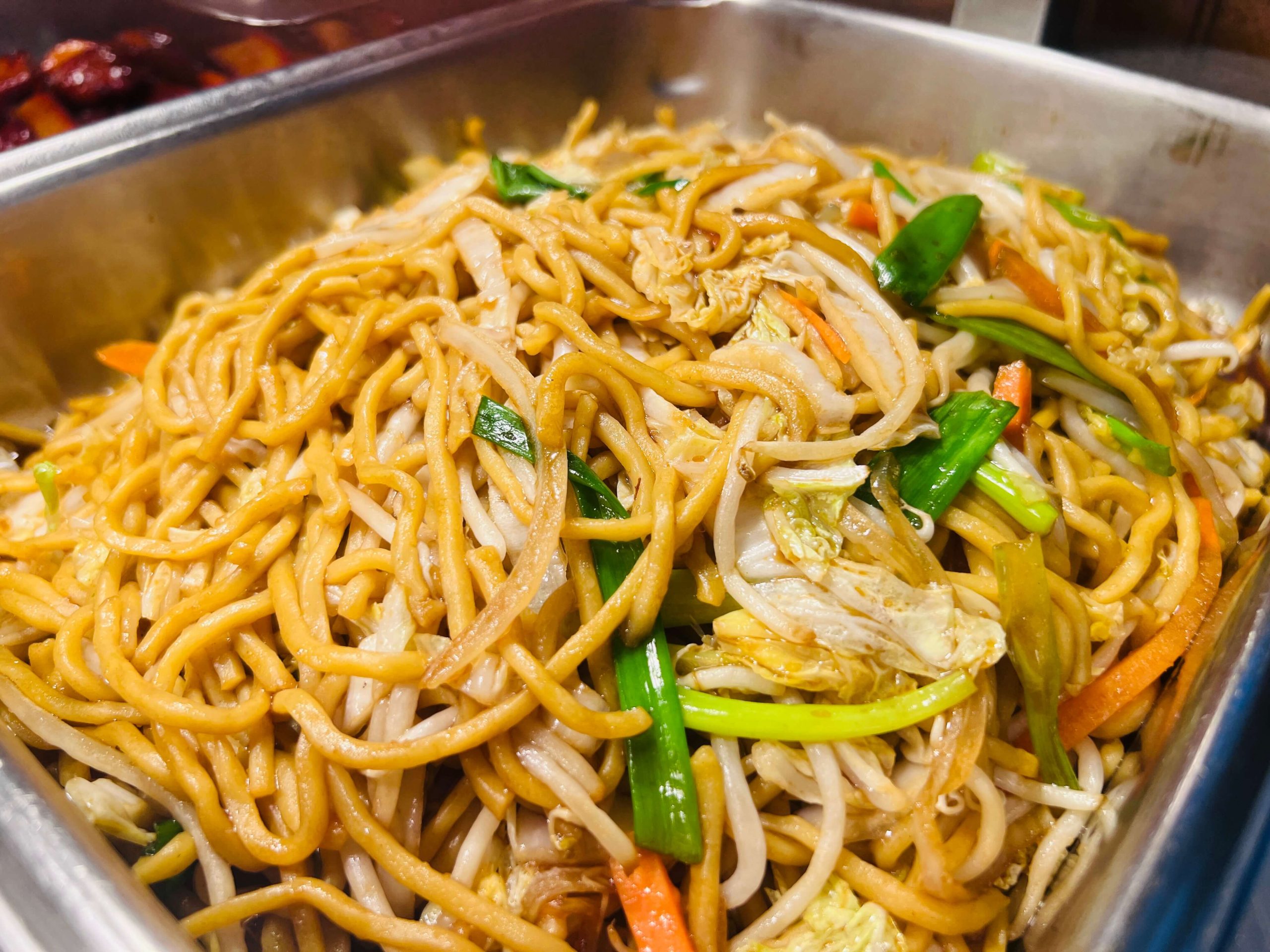 Golden-China-Restaurant-Vegetable-Chow-Mein-Flowood Vegetable chow mein with noodles, cabbage, carrots and scallions at Golden China, a Chinese Restaurant in Flowood
