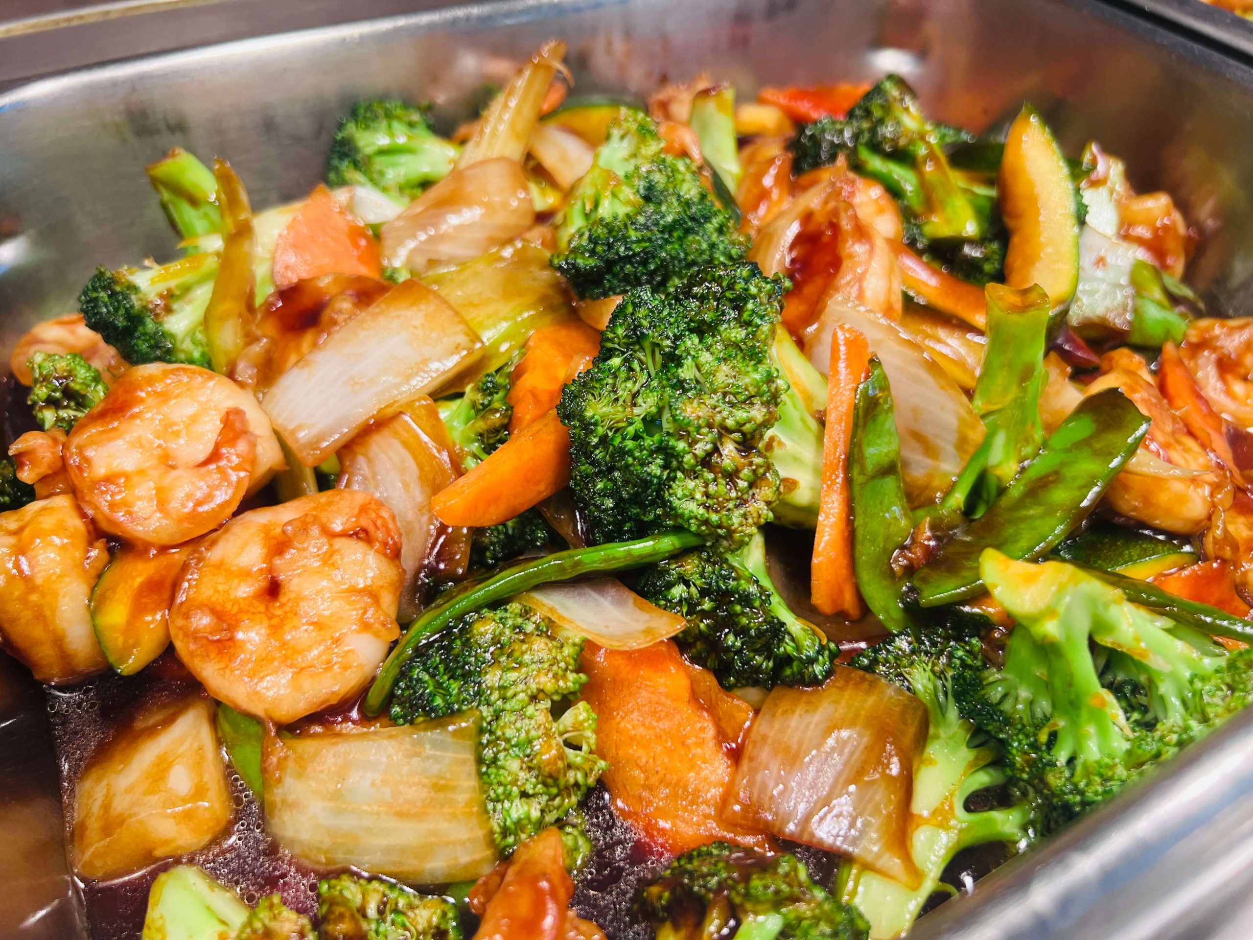 Golden-China-Restaurant-Shrimp-and-Vegetable-Stir-Fry-Flowood Shrimp and vegetable stir - fry with broccoli, onions and peppers at Golden China, a Chinese Restaurant in Flowood