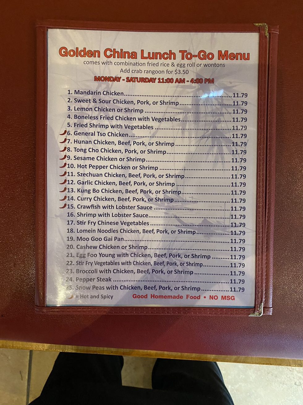 Menu Golden China Restaurant