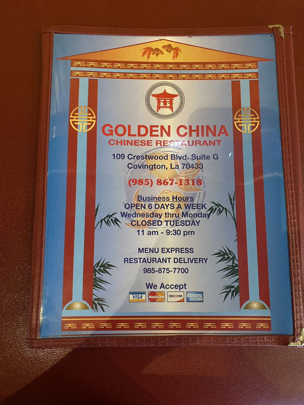 Menu Golden China Restaurant