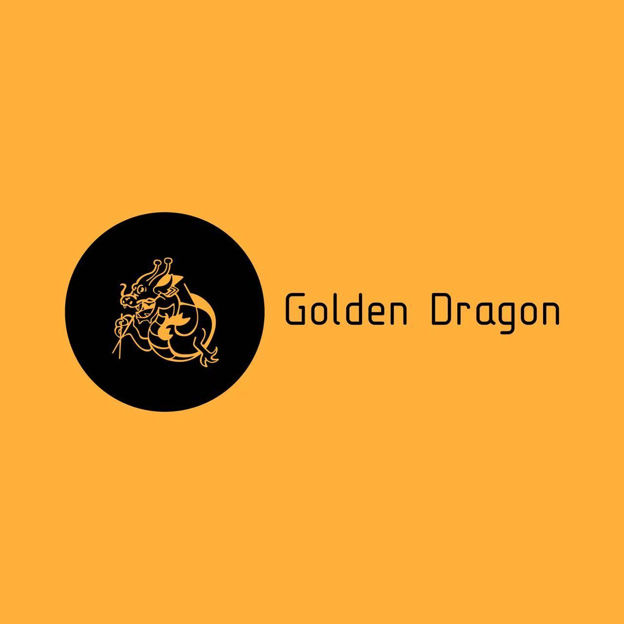 Golden Dragon logo: golden Chinese dragon in black circle on orange background
