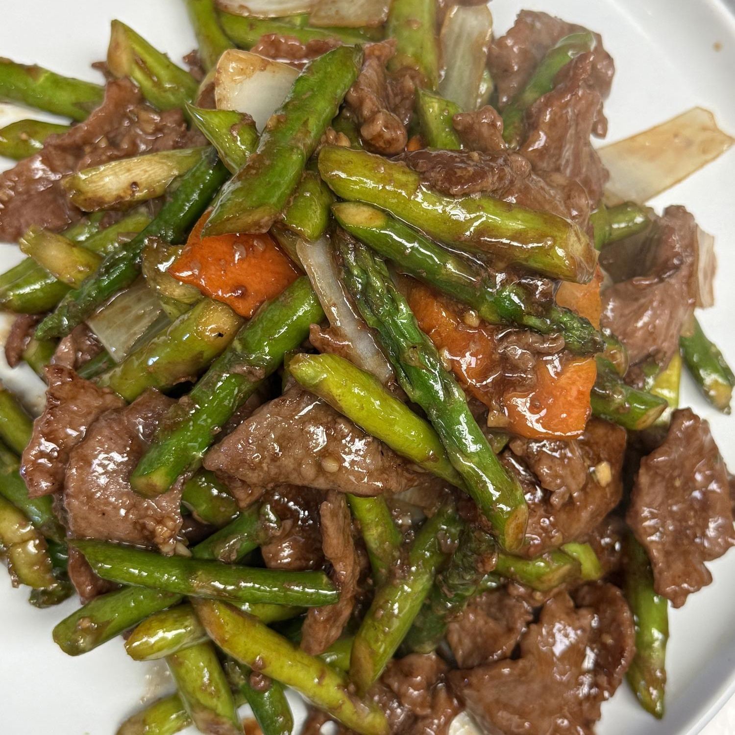 Beef with asparagus and carrot at Golden Garden, a Chinese Restaurant in Sacramento