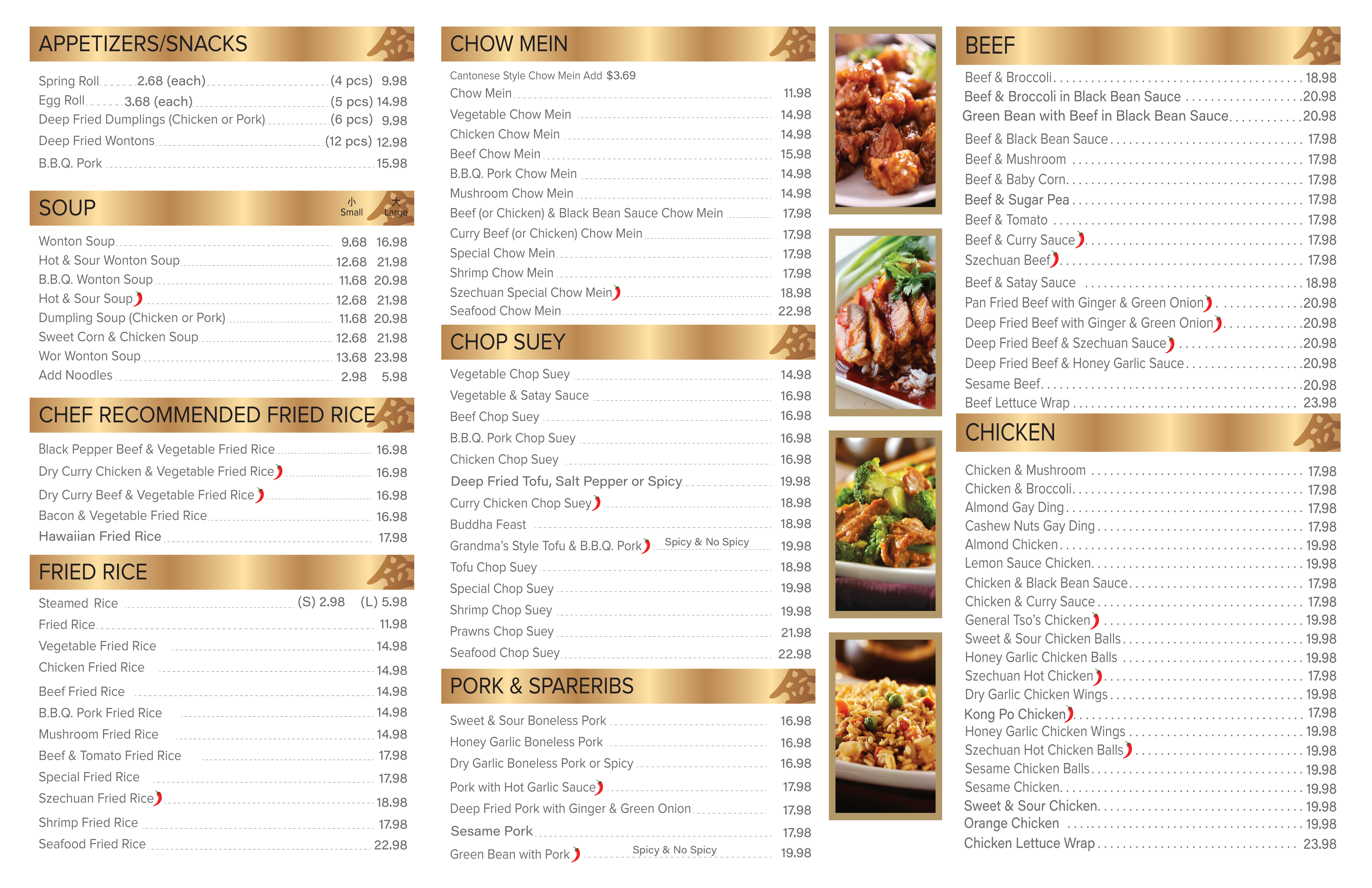 Cloverdale Golden Medal 2026 Menu Page 2 - Chop Suey, Fried Rice, Chow Mein, Sweet & Sour Dishes, Gai Ding, Spring Rolls & Additional Chinese-Canadian Favorites with Pricing