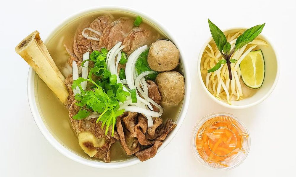House Special Pho Noodle soup with meat, meatballs and herbs at Chop Asian Kitchen, a Asian restaurant in Yucaipa