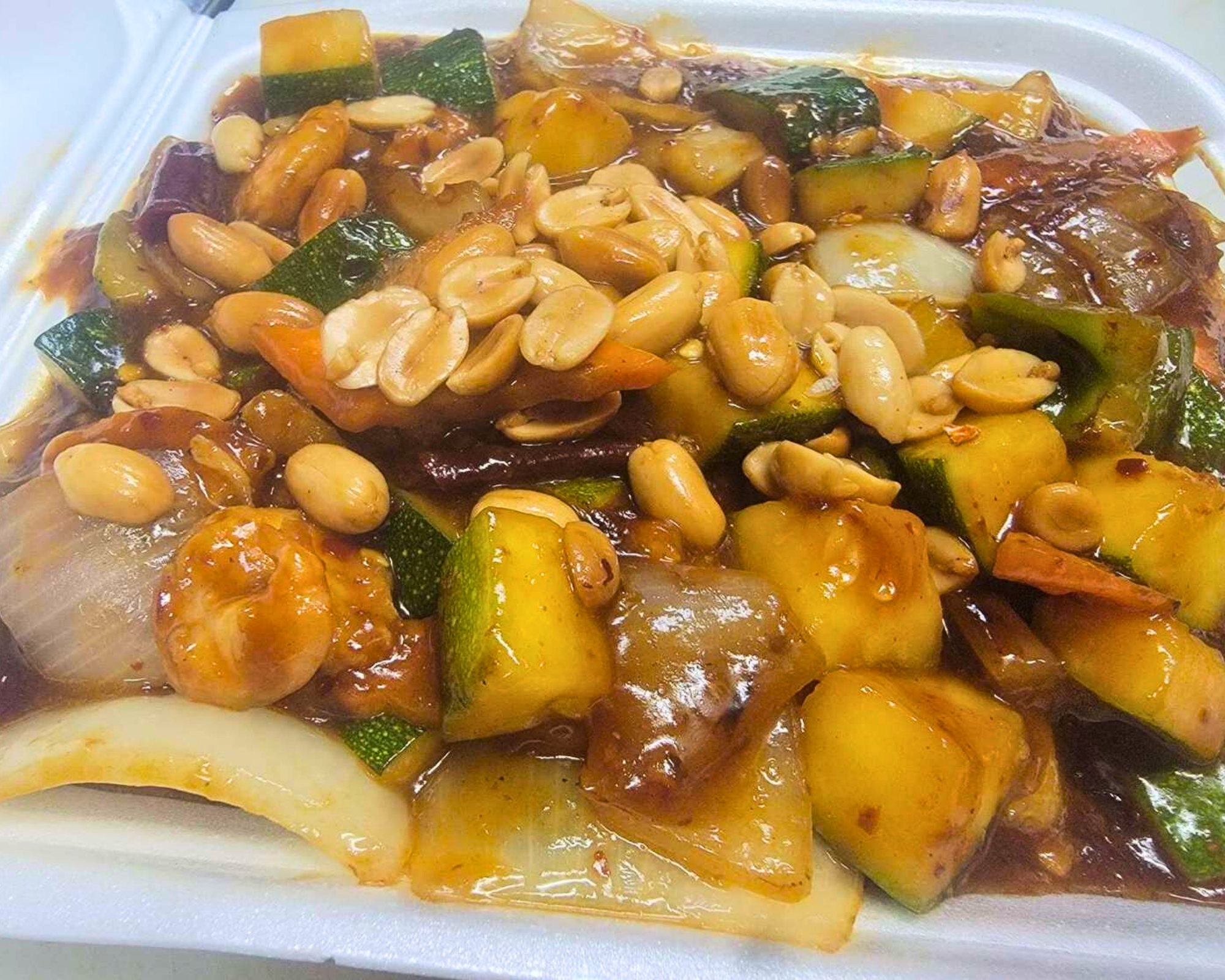 Gourmet-Wok-Chinese-Food-Chinese-Restaurant-Kung-Pao-Shrimp-Las-Vegas Kung Pao shrimp with peanuts and veggies at Gourmet Wok Chinese Food, a Chinese restaurant in Las Vegas.