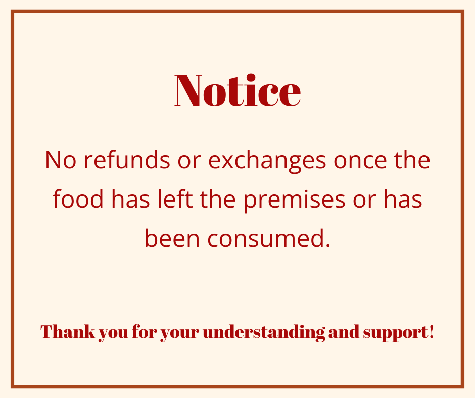 Notice regarding food refund and exchange policy.