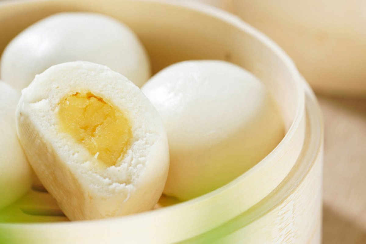 Molten Egg Custard Steamed Buns at Grandma's Dim Sum, a Chinese Restaurant in Flushing