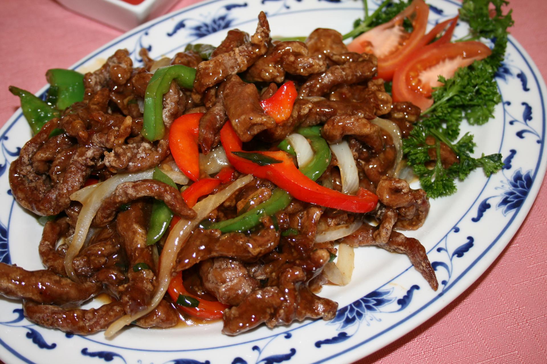 Tender stir - fried beef with peppers and onions at Great Wall Restaurant, a Chinese Restaurant in Elkhart