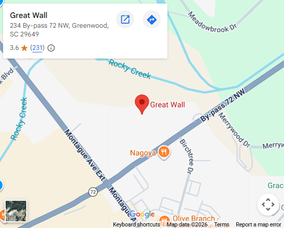 Location, 234 By-pass 72 NW, Greenwood, SC 29649