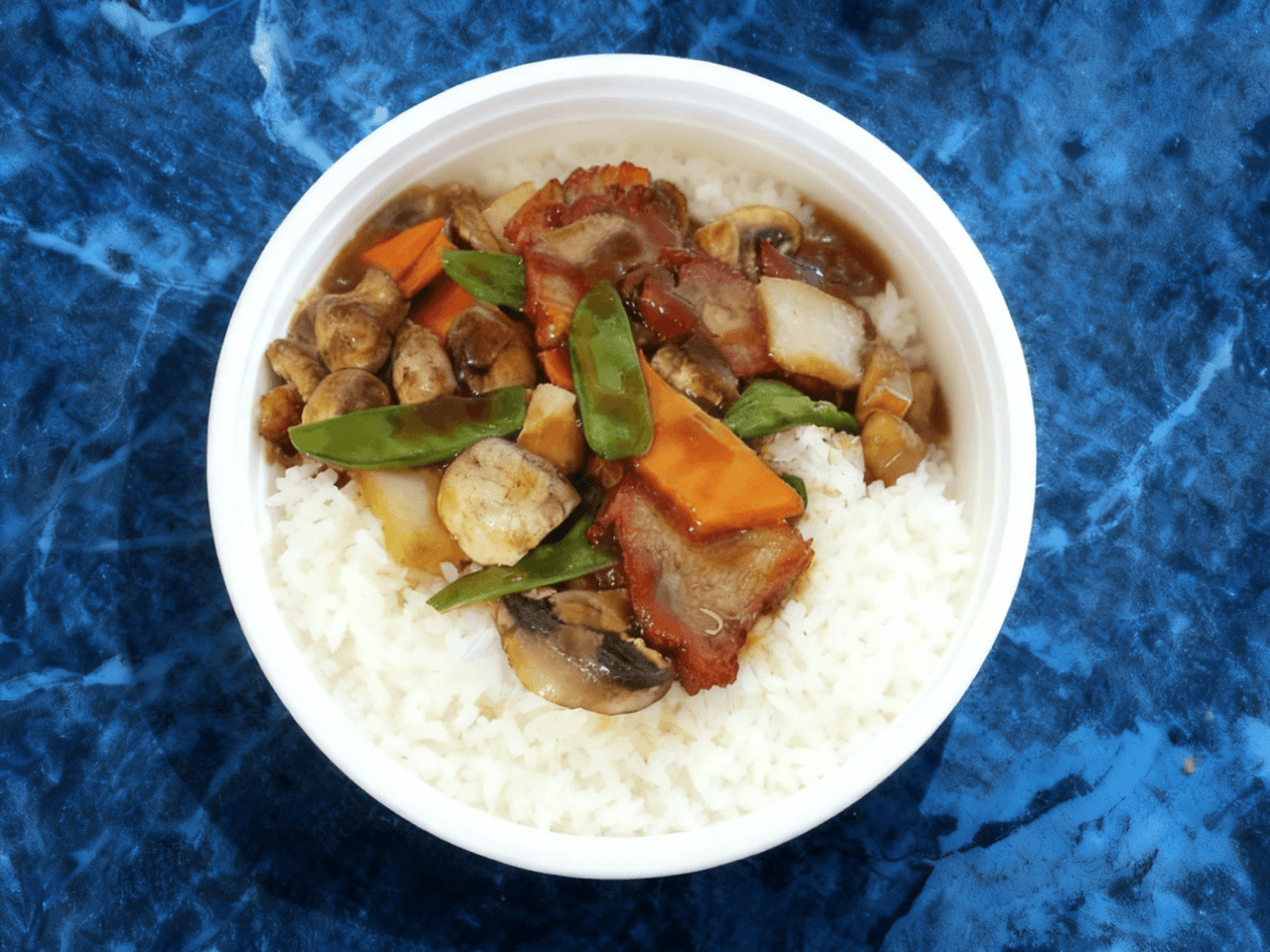 Roast pork with mixed vegetables and rice at Green China, a Chinese Restaurant in Germantown