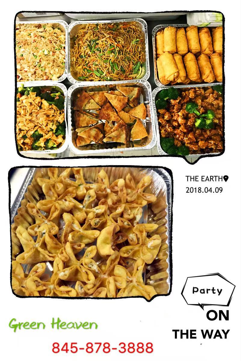 Party catering spread of Chinese takeout dishes at Green Heaven - Chinese Restaurant in Holmes