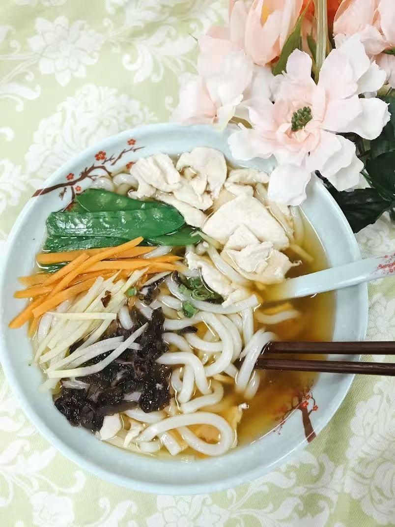 Chicken udon noodle soup with vegetables at Green Heaven - Chinese Restaurant in Holmes
