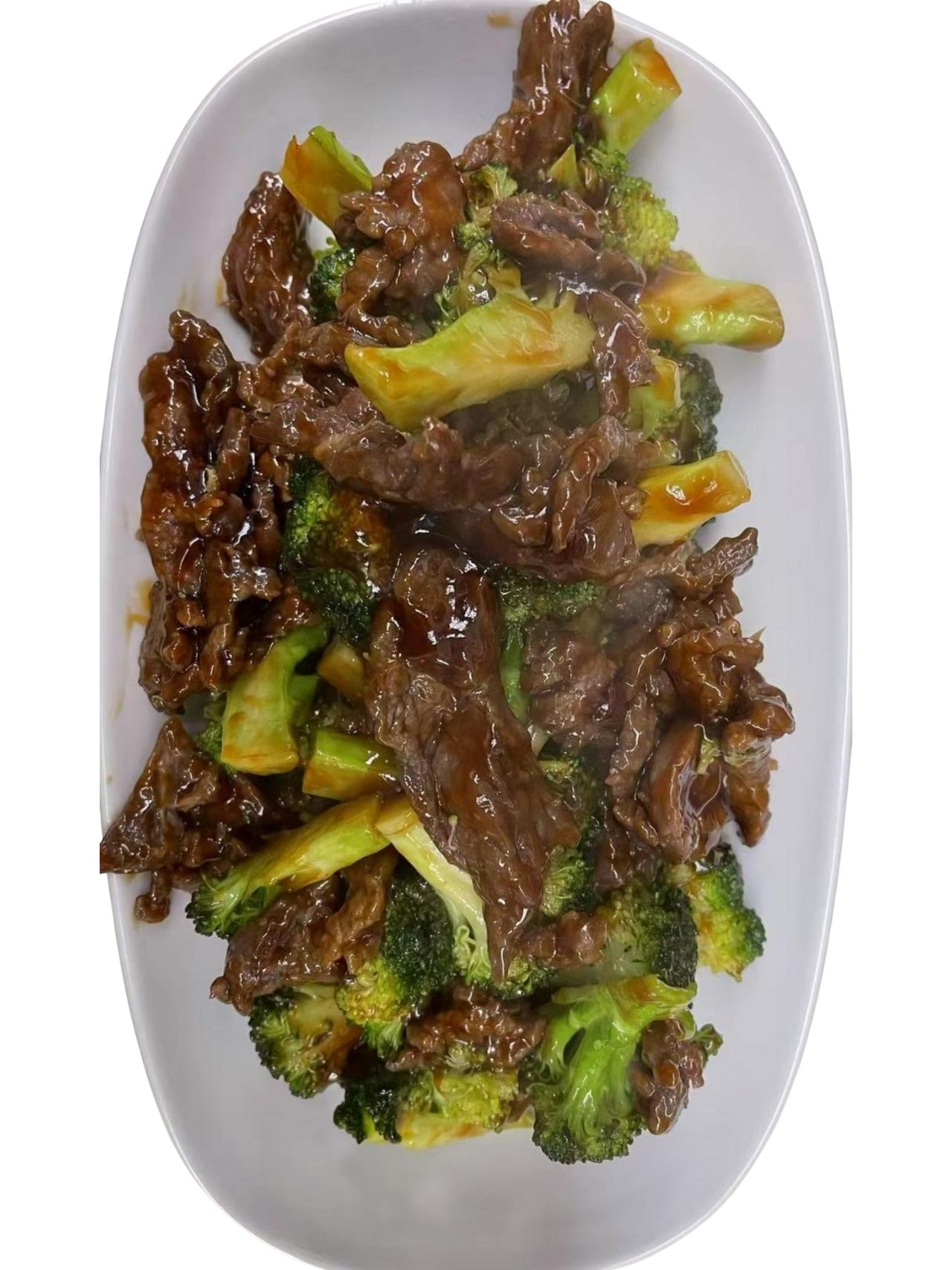 Beef and broccoli in savory sauce (takeout) at Green Jade,a Chinese Restaurant in Depew.